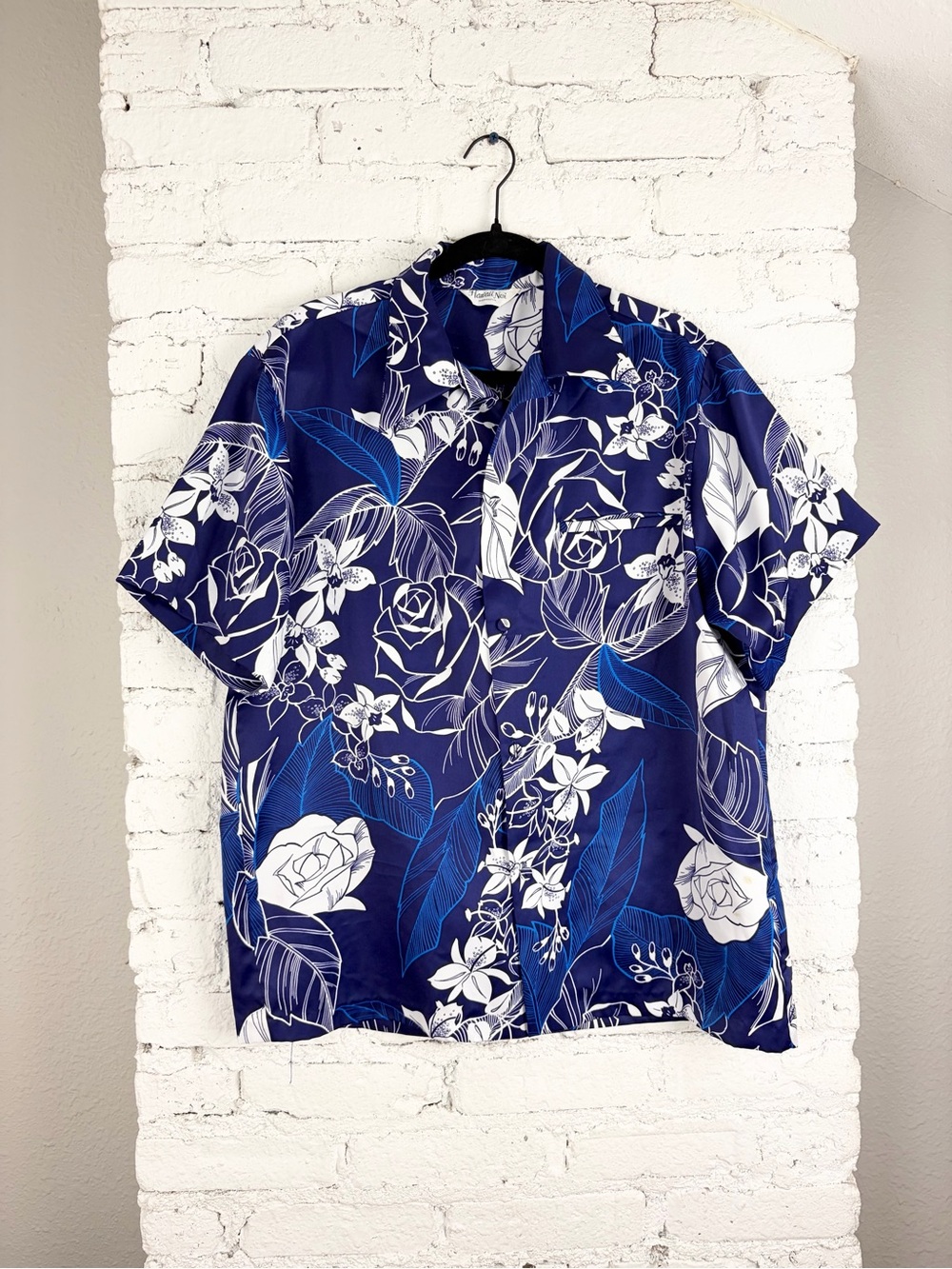 VTG Hawaii Nei Honolulu Blue Mens Button Down Short Sleeve XL
